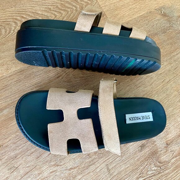 Steve Madden Bigmayven Flatform Slide Sandals in Tan Nubuck - 8M - Picture 5 of 14